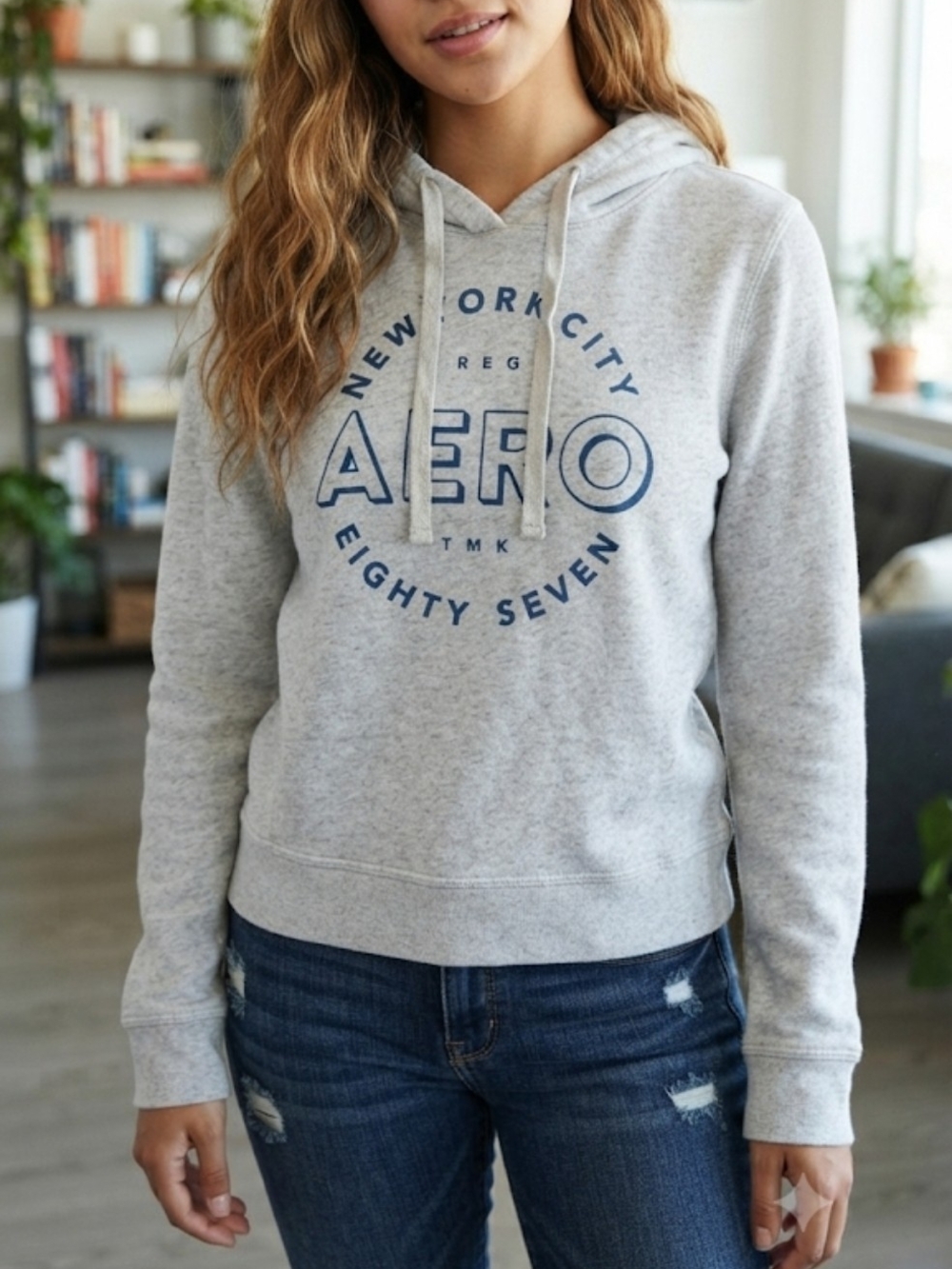 Vintage Y2K Aeropostale New York City 87 Gray Pullover Hoodie Size L